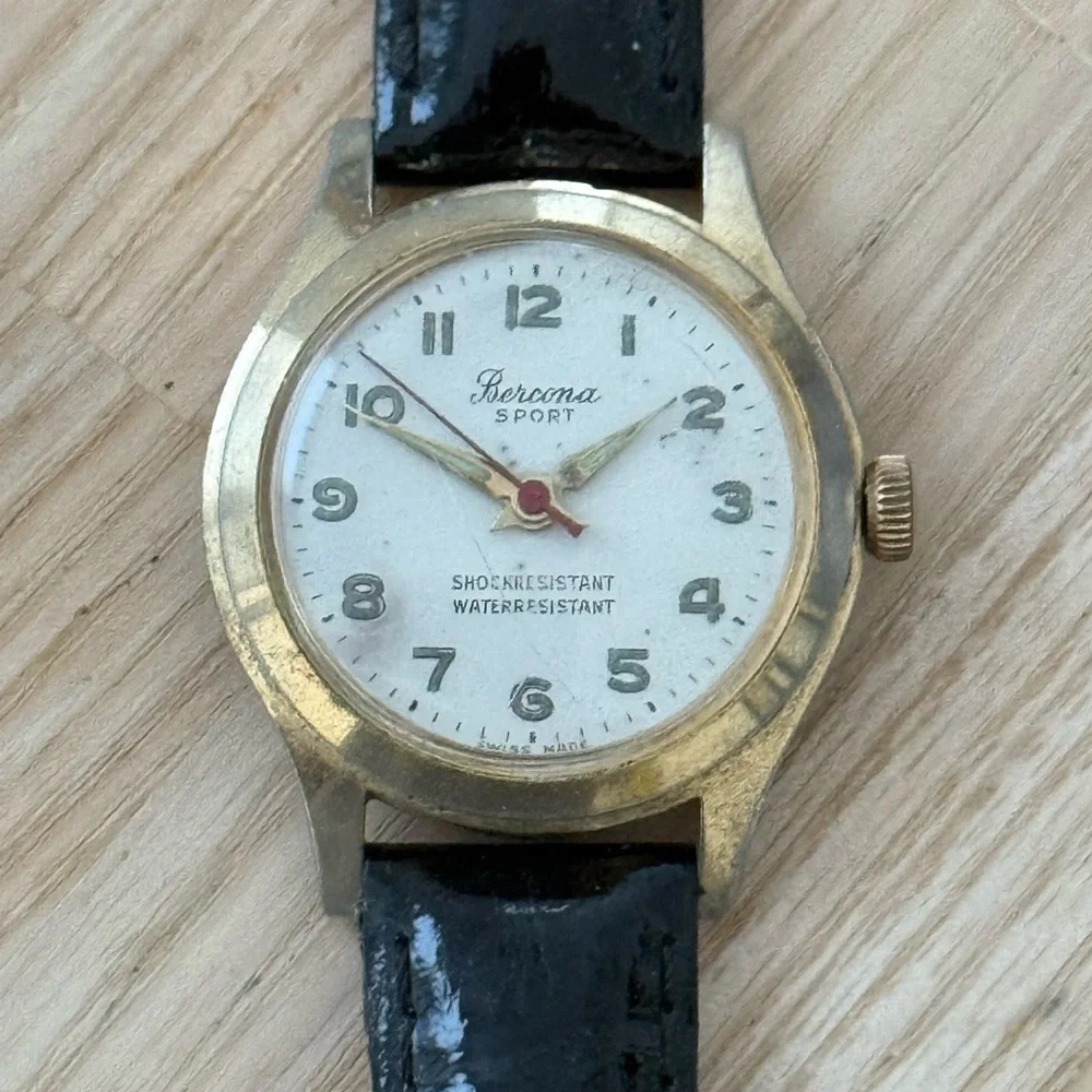 Bercona Sport by Belair Rare Vintage Mechanical Watch White Dial New Strap Works